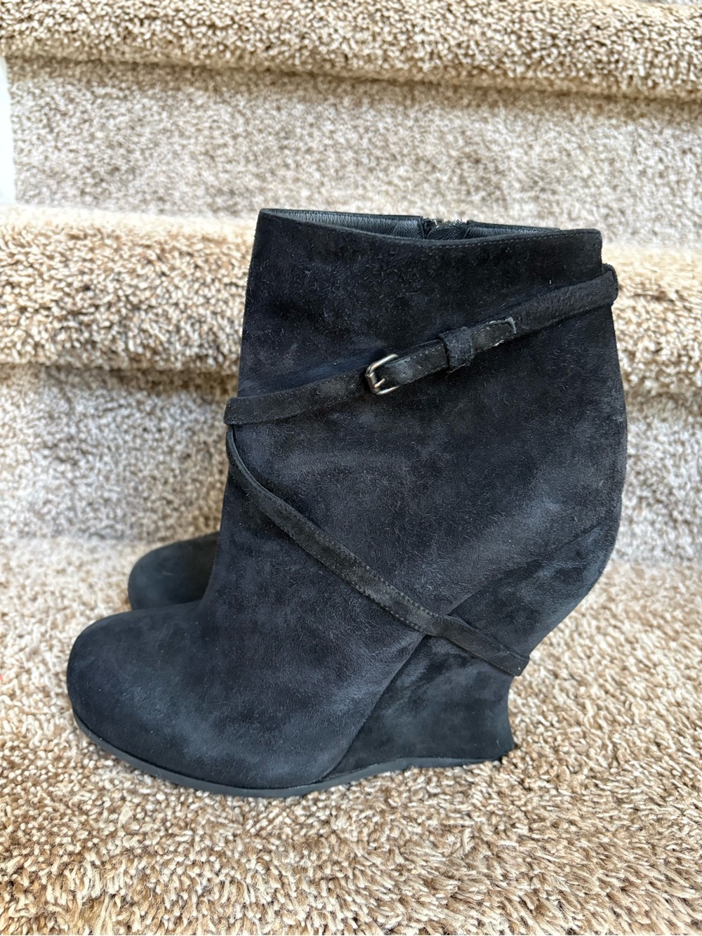 Bottega Veneta Black Suede Wedge Ankle Boots - Women's Fashion Booties